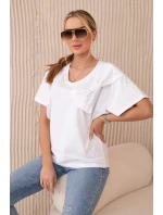Bavlnená blúzka s ozdobnou mašľou biela