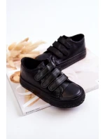 Dziecięce Skórzane Tenisówki Trampki Na Rzepy Czarne Foster