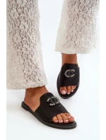 Eleganckie Klapki Damskie Błyszczące Z Ozdobą S.Barski KV27-050 Czarne