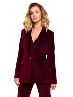M643 Zamatové sako s jedným gombíkom - bordové