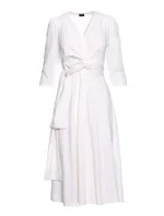 S404 Pletené šaty s opaskom na zaväzovanie - ecru