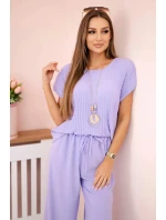 Viskózový set skladaná blúzka + nohavice svetlo fialová Viskózový set skladaná blúzka + nohavice svetlo fialová