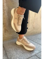 Zamszowe Sneakersy Damskie Na Platformie Big Star RR274A345 HI-POLY SYSTEM Ciemnobeżowe