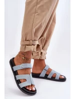 Materiałowe Damskie Klapki Na Rzep Jasnoniebieskie Jose