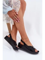 Skórzane Sandały Damskie Na Koturnie I Platformie S.Barski KV51-020 Czarne