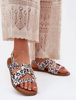 Sandały Damskie Na Płaskim Obcasie Ze Złotymi Ćwiekami Biało-Czarne Zanira