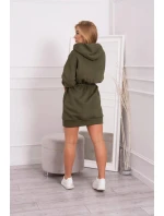 Dámske šaty s kapucňou 68470 Khaki zelená - K-Fashion