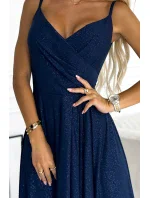 299-10 CHIARA elegantné maxi šaty bez ramienok - GRANITE WITH BROKEN