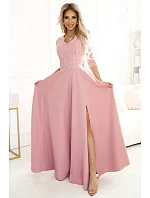 Dámske dlhé čipkované šaty 309-13 AMBER powder pink - Numoco Dámske dlhé čipkované šaty 309-13 AMBER powder pink - Numoco