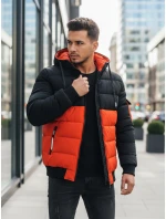 Pánska zimná bunda s kapucňou oranžovo-čierna FashionStreet TX5097 Pánska zimná bunda s kapucňou oranžovo-čierna FashionStreet TX5097