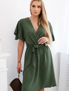 Šaty s vrstveným výstrihom khaki