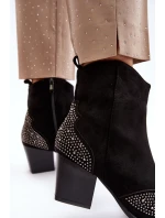 Damskie Zdobione Botki Kowbojki Na Słupku Czarne Eleduana