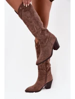 Kozaki Kowbojki Damskie Na Słupku Z Eko Zamszu Khaki Coretta