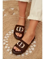 Dámské pantofle se zlatým detailem čokoládové Elmera