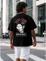 Pánske bavlnené tričko nadrozmernej veľkosti s čiernou potlačou FashionStreet NX4003R Pánske bavlnené tričko nadrozmernej veľkosti s čiernou potlačou FashionStreet NX4003R