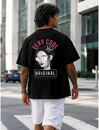 Pánske bavlnené tričko nadrozmernej veľkosti s čiernou potlačou FashionStreet NX4003R Pánske bavlnené tričko nadrozmernej veľkosti s čiernou potlačou FashionStreet NX4003R