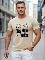 Pánske klasické bavlnené tričko s potlačou béžová FashionStreet NX5145R
