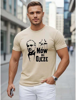 Pánske klasické bavlnené tričko s potlačou béžová FashionStreet NX5145R