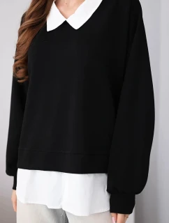 Dámska maslová viskózna mikina s košeľovou vložkou čierna