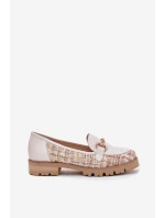 Skórzane Mokasyny Damskie Ze Złotym Detalem Laura Messi 2938 Jasnobeżowe