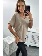 Bavlnená blúzka s vreckami béžová