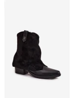 Ocieplane Botki Kowbojki Na Obcasie Czarne Sylvette