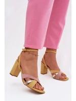 Dámské sandály na podpatku s pásky Eko semiš žluté Karilora