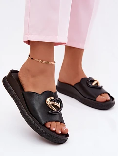 Kožené pantofle s ozdobným detailem S.Barski KV61-6046 Černé