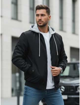Pánska bunda bomber s kapucňou čierna FashionStreet TX5021 Pánska bunda bomber s kapucňou čierna FashionStreet TX5021