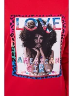 Americká dievčenská grafická blúzka červená S/M - L/XL