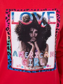 Americká dievčenská grafická blúzka červená S/M - L/XL