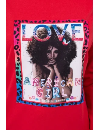 Americká dievčenská grafická blúzka červená S/M - L/XL