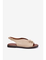 Sandały Na Płaskim Obcasie Z Ozdobą Eko Skóra Beżowe Tillireta