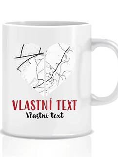 Personalizovaný klasický biely keramický hrnček 300 ml – Dve miesta, jedno srdce