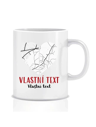 Personalizovaný klasický biely keramický hrnček 300 ml – Dve miesta, jedno srdce Personalizovaný klasický biely keramický hrnček 300 ml – Dve miesta, jedno srdce