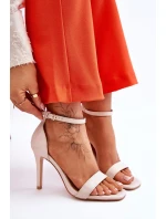 Modne Sandałki Szpilki Holograficzne Beżowe Rayden