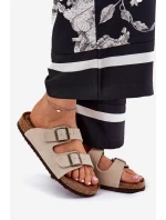 Zamszowe Klapki Damskie Z Klamrami Big Star RR274A391 Beżowe