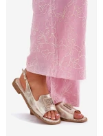 Eleganckie Sandały Damskie Na Płaskim Obcasie Z Ozdobą S.Barski KV51-082 Złote