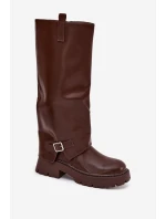 Ocieplane Kozaki Z Wywiniętą Cholewką I Klamrą Czekoladowe Fiorae