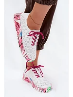 Kožené dámské polobotky s vzorovanou platformou Fuchsiová Femela