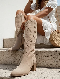 Dámske semišové čižmy ZY1359 beige - FashionStreet