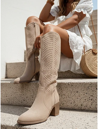 Dámske semišové čižmy ZY1359 beige - FashionStreet