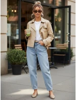 Dámsky krátky elegantný kabát klasického strihu béžovej farby FashionStreet NY0771