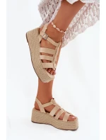 Sandały Damskie Z Paskami I Plecionką Beżowe Pardauss