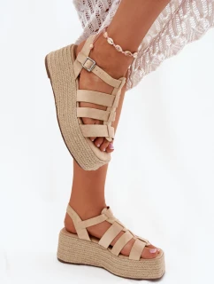Sandały Damskie Z Paskami I Plecionką Beżowe Pardauss