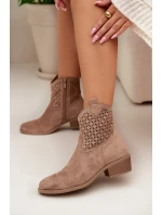 Dámské perforované kotníkové boty na podpatku Béžové Briavine