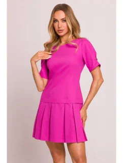 M842 Džínsové šaty so záhybmi - ružové