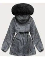 Čierna dámska džínsová bunda s kožušinovou podšívkou (br8048-101) Čierna dámska džínsová bunda s kožušinovou podšívkou (br8048-101)