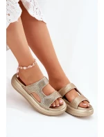 Zdobione Klapki Damskie Na Platformie Złote Jestella