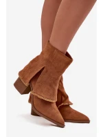 Botki Damskie Na Słupku Z Wywiniętą Cholewką Camel Idalia